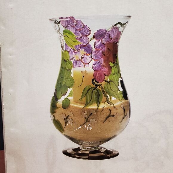 Vintage 1990's Home Essentials Grapes Hurricane Candleholder Vase NEW! - Picture 3 of 10
